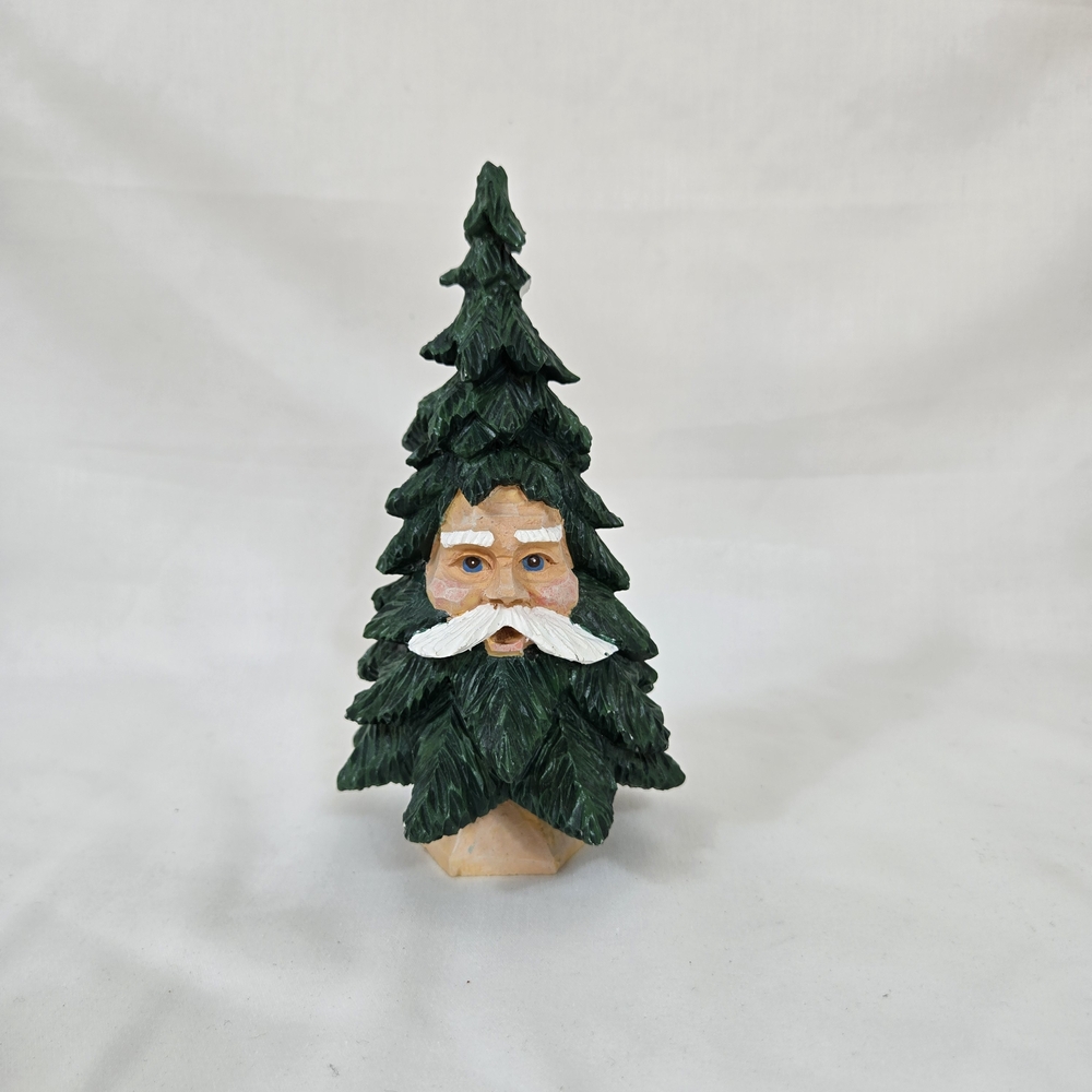 Dept 56 Santa Face Christmas Tree Resin Carved Evergreen Pine Retired 7 1/2" Vtg